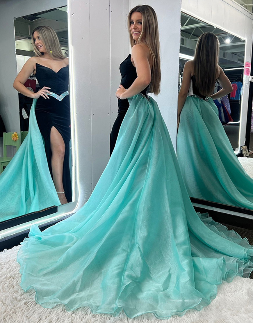 Sparkly Black Mermaid Sweetheart Velvet Long Prom Dress with Beading