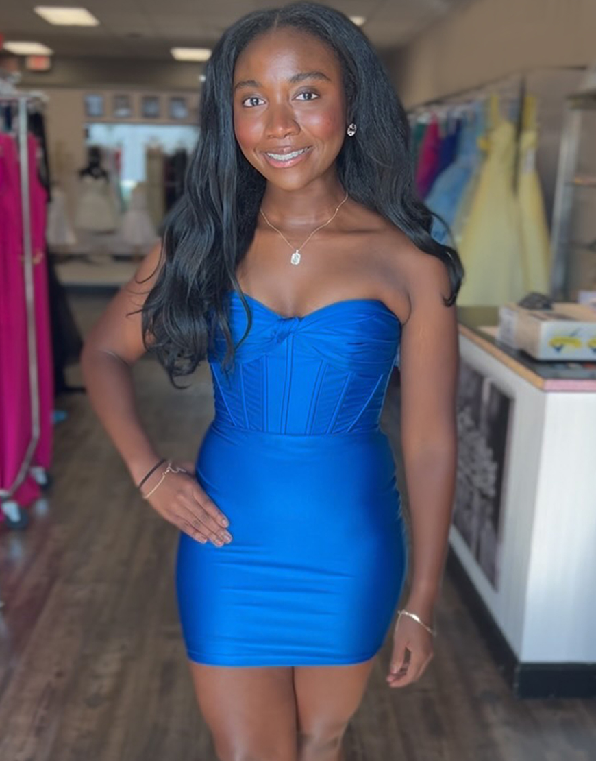 Royal Blue Sweetheart Tight Corset Short Satin Homecoming Dress
