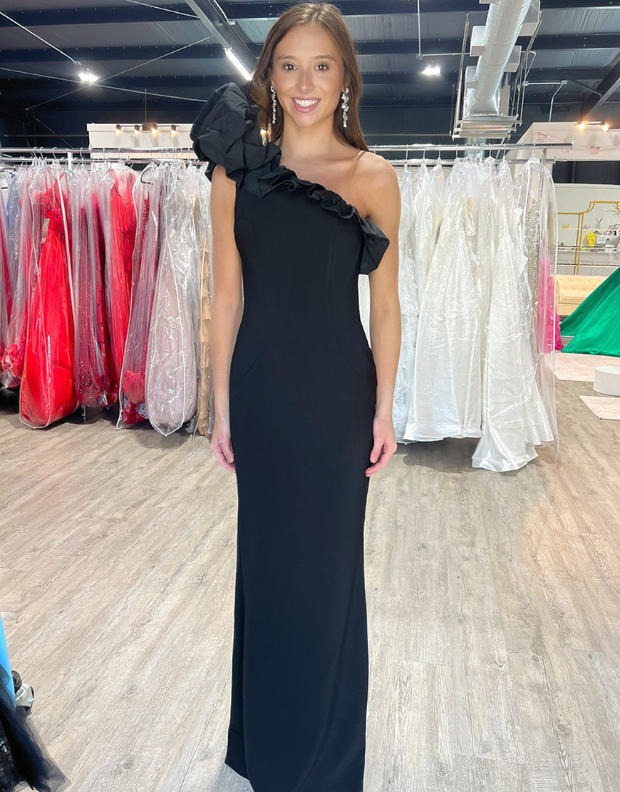 Orange One Shoulder Mermaid Long Satin Prom Dress with Ruffles