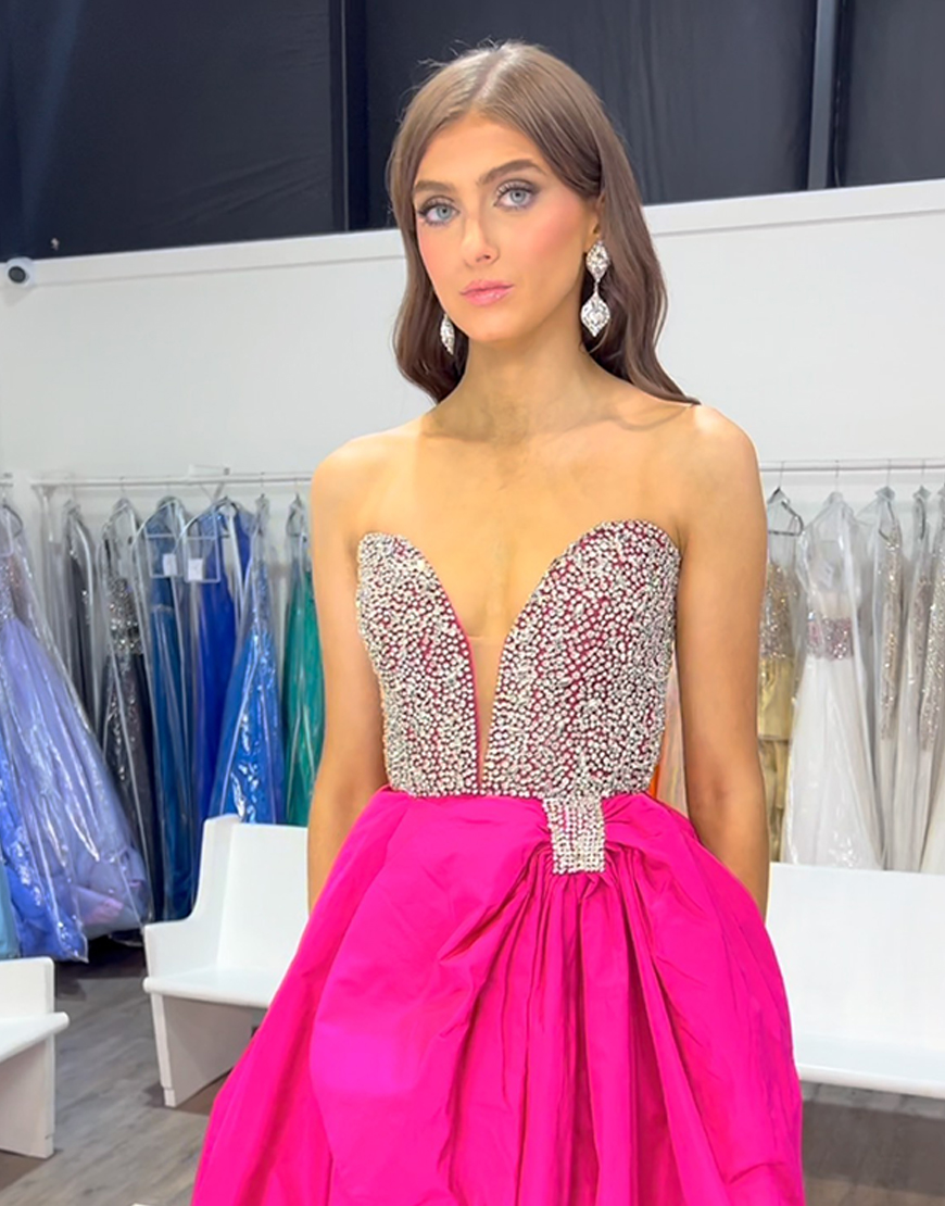 Sparkly White Sweetheart Corset Long Pageant Dress with Bow