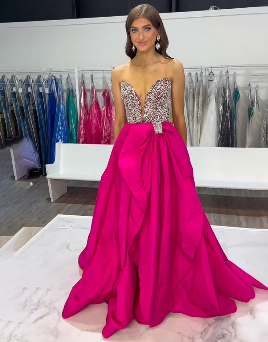 Sparkly White Sweetheart Corset Long Pageant Dress with Bow