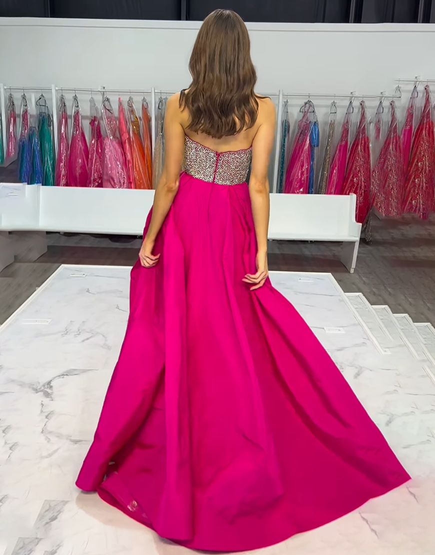 Sparkly White Sweetheart Corset Long Pageant Dress with Bow