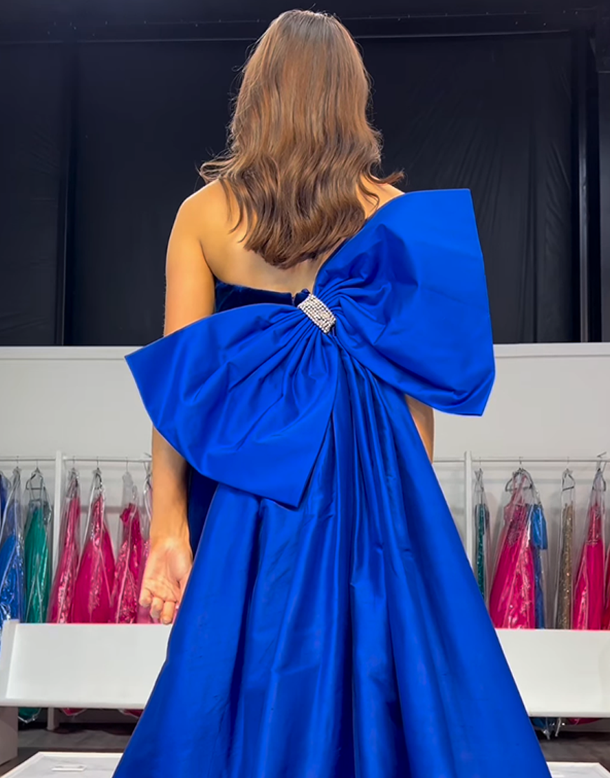 Royal Blue Mermaid Strapless Velvet Long Prom Dress with Bow