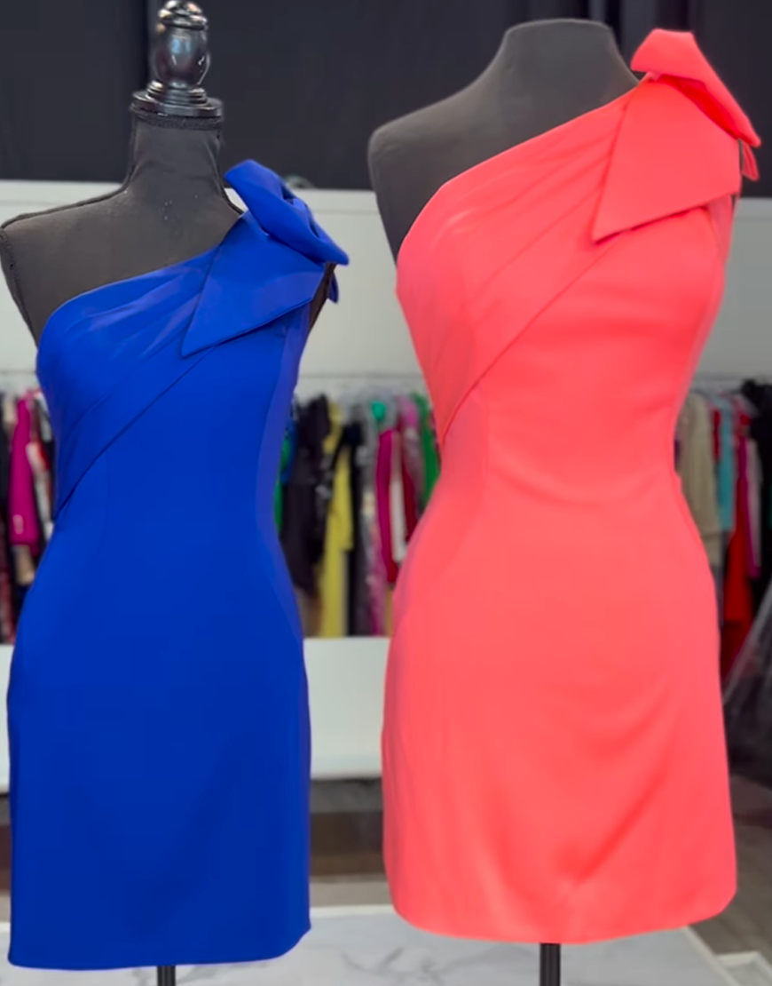 Fuchsia One Shoulder Tight Short Satin Homecoming Dress with Bow