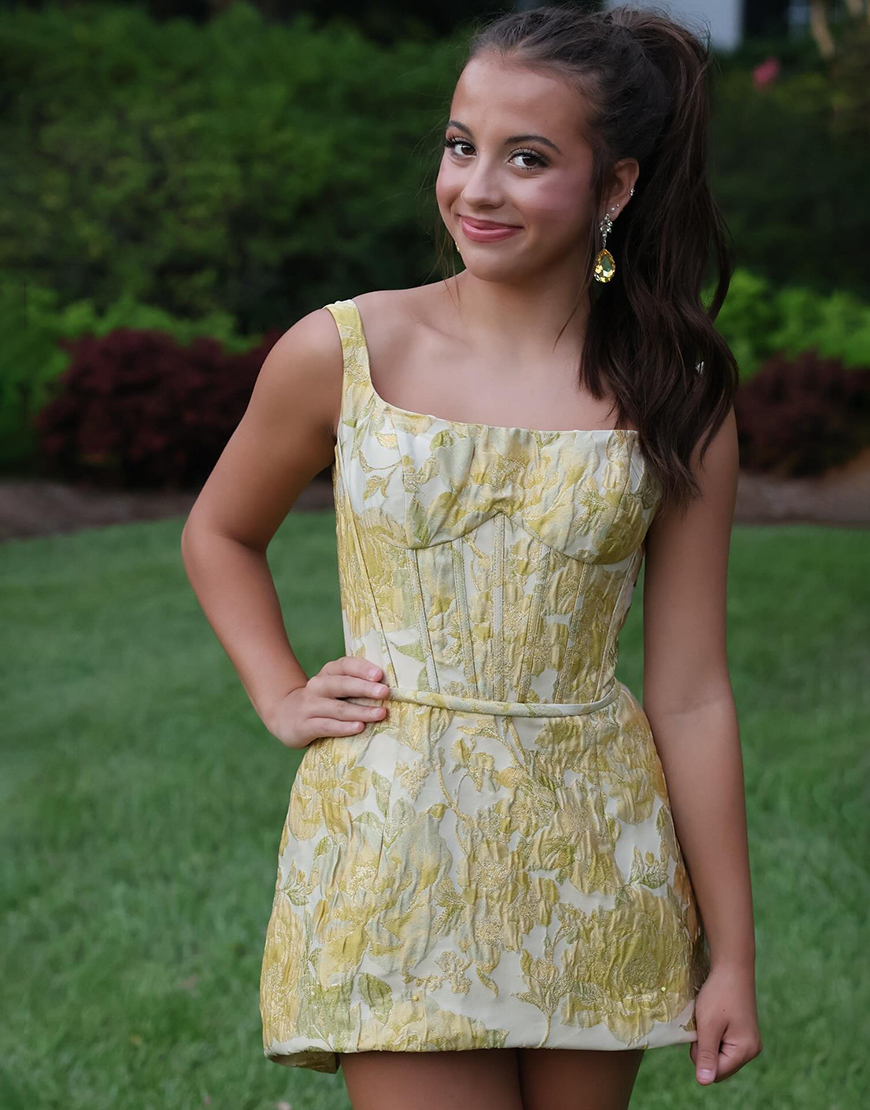 Yellow A-Line Floral Thick Straps Short Homecoming Dress