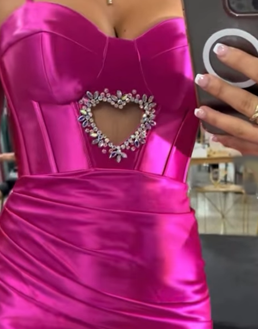 Sparkly Fuchsia Spaghetti Straps Corset Tight Short Satin Homecoming Dress with Beading