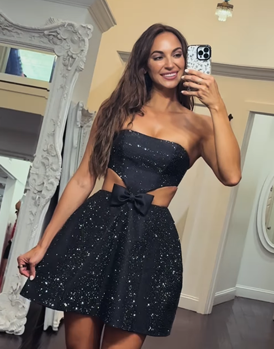 Sparkly Silver Strapless Satin A-Line Short Homecoming Dress with Beading