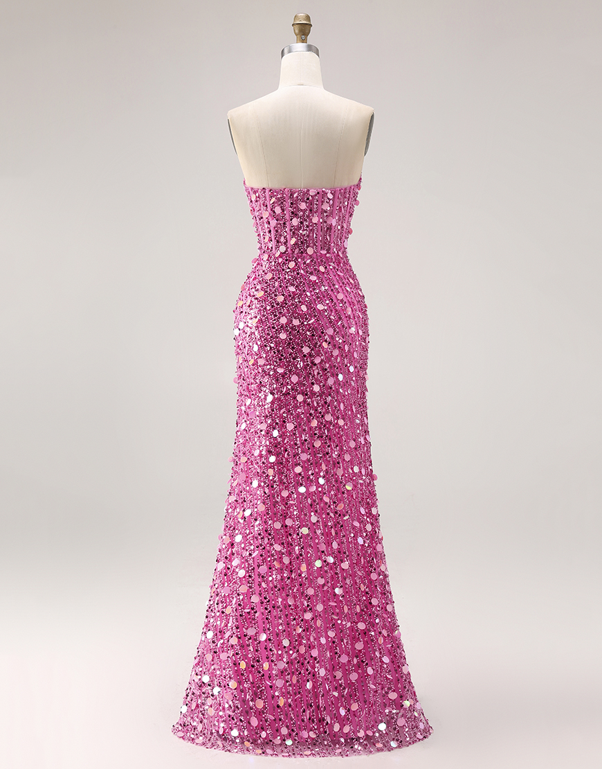 Sparkly Golden Mermaid Long Sequin Corset Prom Dress with Slit