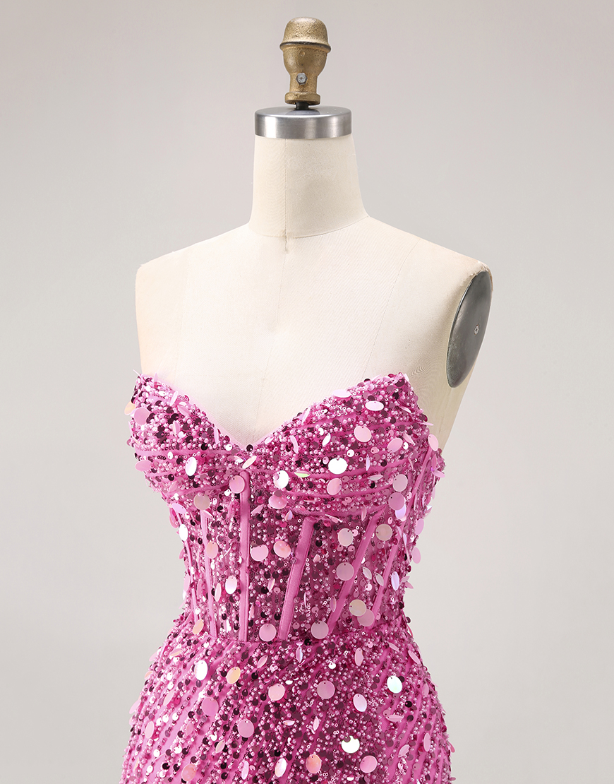 Sparkly Golden Mermaid Long Sequin Corset Prom Dress with Slit