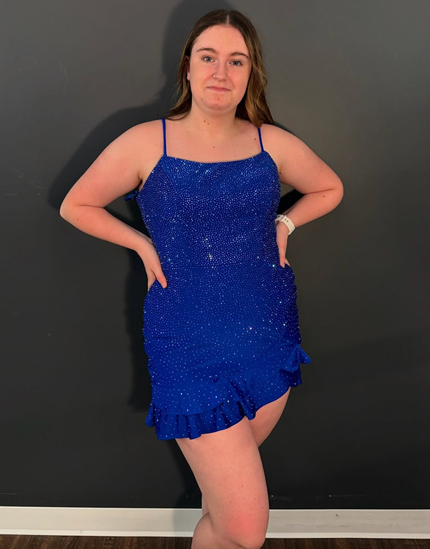 Sparkly Royal Blue Spaghetti Straps Short Tight Homecoming Dress with Beading