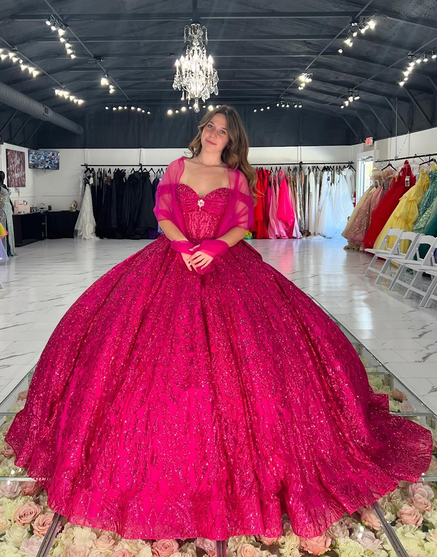 Glitter Red Off The Shoulder Ball Gown Appliqued Long Quinceanera Dress with Bow