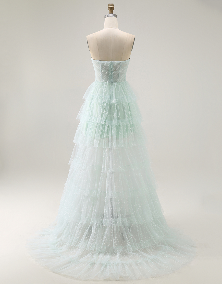 Light Green Sweetheart Long Tiered Prom Dress with Slit