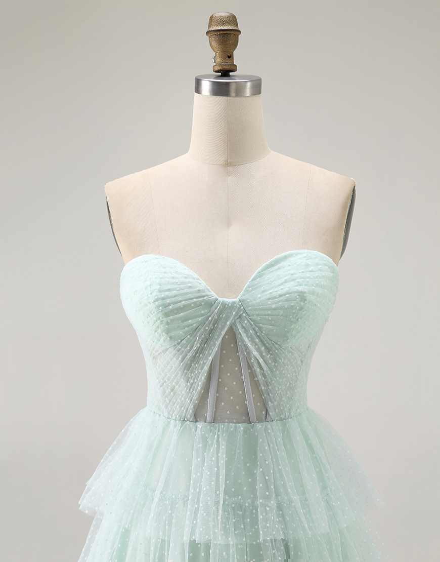 Light Green Sweetheart Long Tiered Prom Dress with Slit