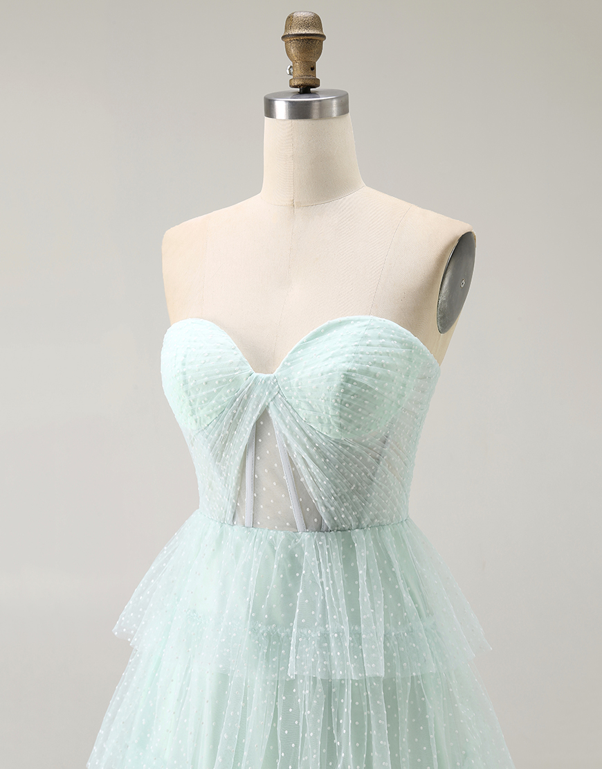 Light Green Sweetheart Long Tiered Prom Dress with Slit
