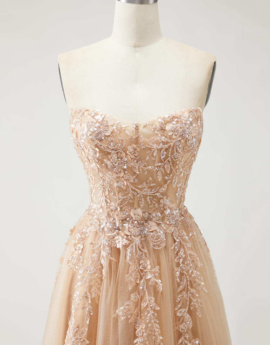 Sparkly Purple Floral Long A-Line Prom Dress with Detachable Sleeves