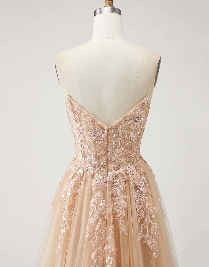 Sparkly Purple Floral Long A-Line Prom Dress with Detachable Sleeves