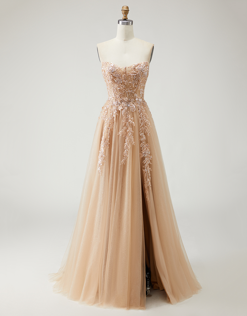 Sparkly Purple Floral Long A-Line Prom Dress with Detachable Sleeves