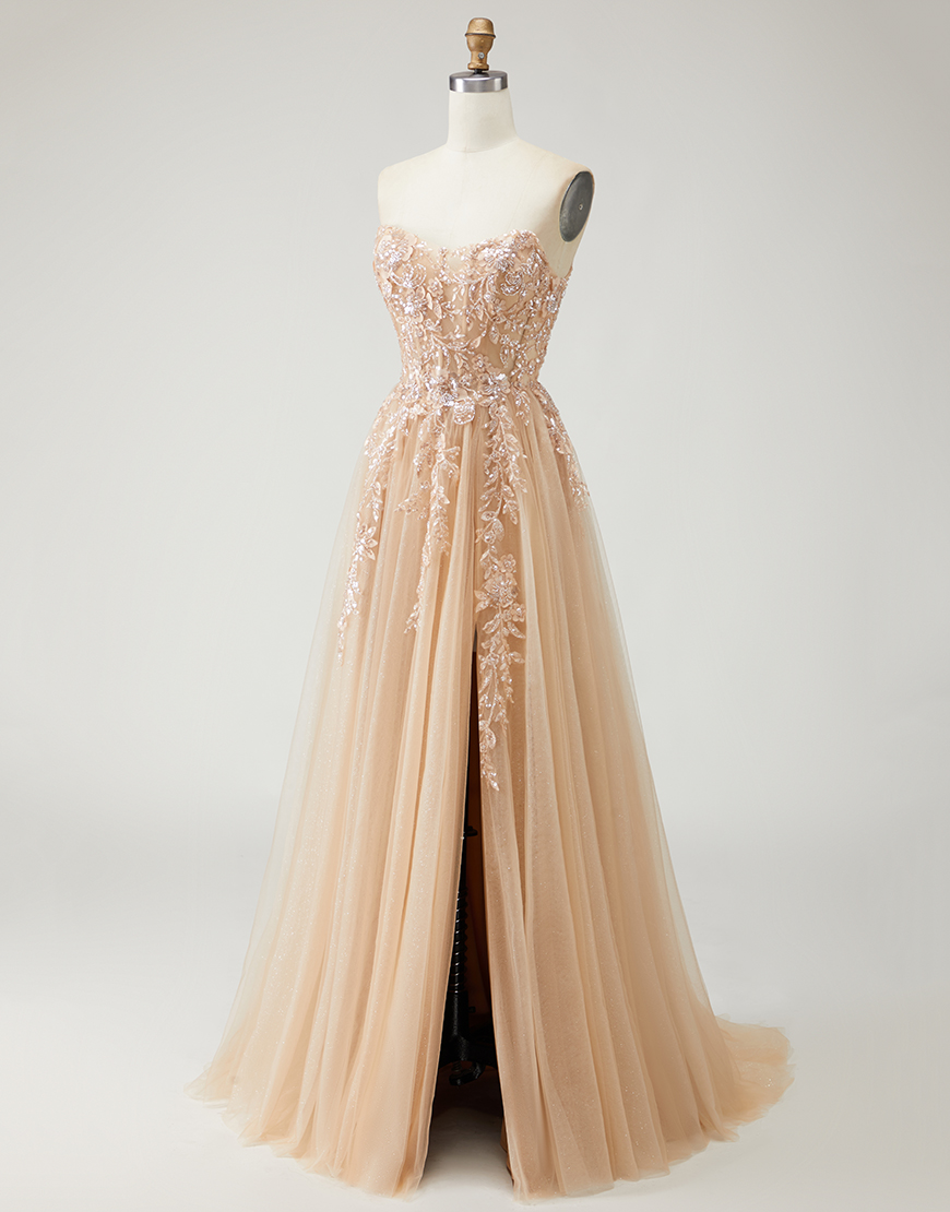 Sparkly Purple Floral Long A-Line Prom Dress with Detachable Sleeves