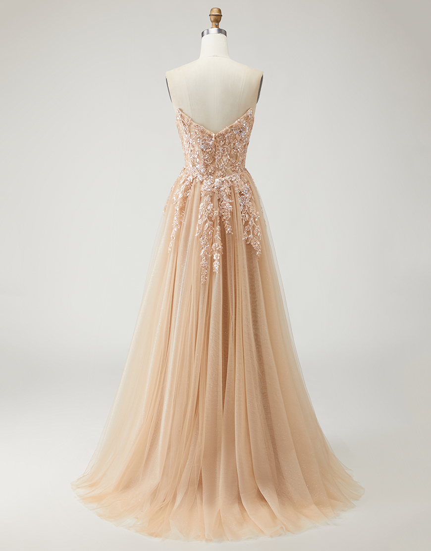 Sparkly Purple Floral Long A-Line Prom Dress with Detachable Sleeves