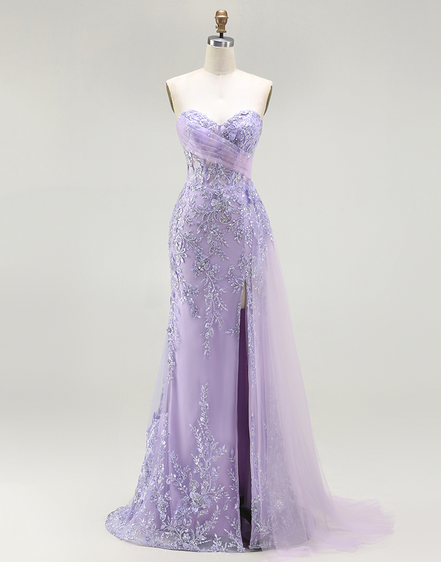 Sparkly Blue Sequins Floral  Mermaid Long Corset Prom Dress