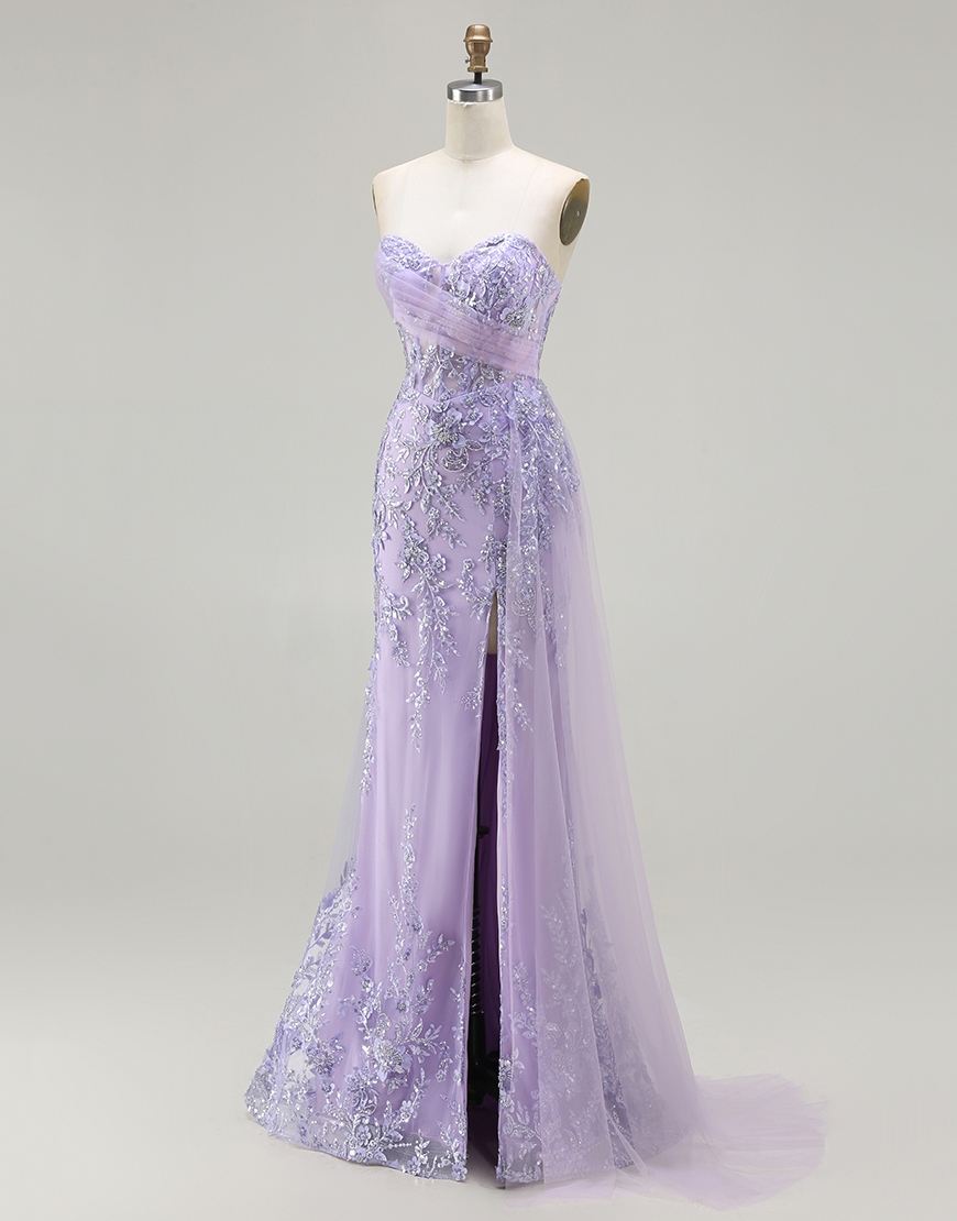 Sparkly Blue Sequins Floral  Mermaid Long Corset Prom Dress