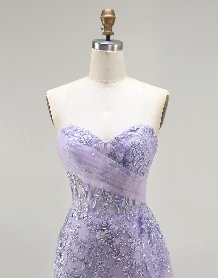 Sparkly Blue Sequins Floral  Mermaid Long Corset Prom Dress