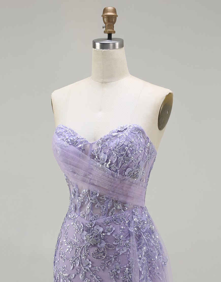 Sparkly Blue Sequins Floral  Mermaid Long Corset Prom Dress