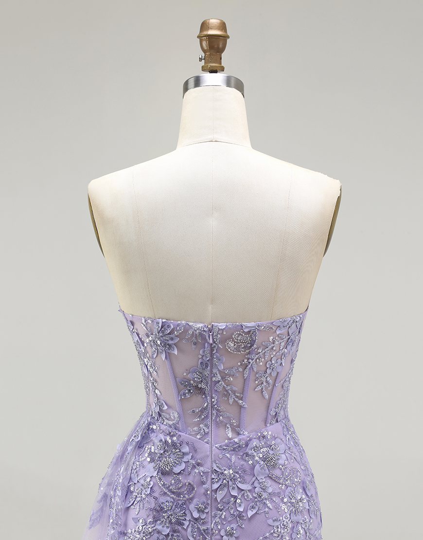 Sparkly Blue Sequins Floral  Mermaid Long Corset Prom Dress