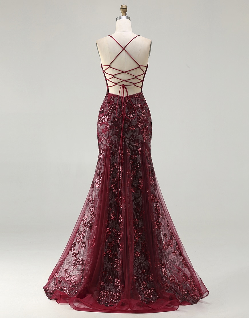 Sparkl Rose Golden Sequins Mermaid Floral Beaded Long Prom Dress