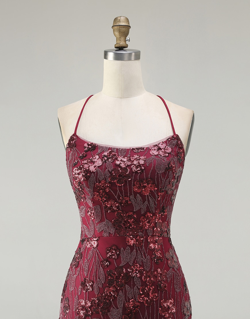 Sparkl Rose Golden Sequins Mermaid Floral Beaded Long Prom Dress