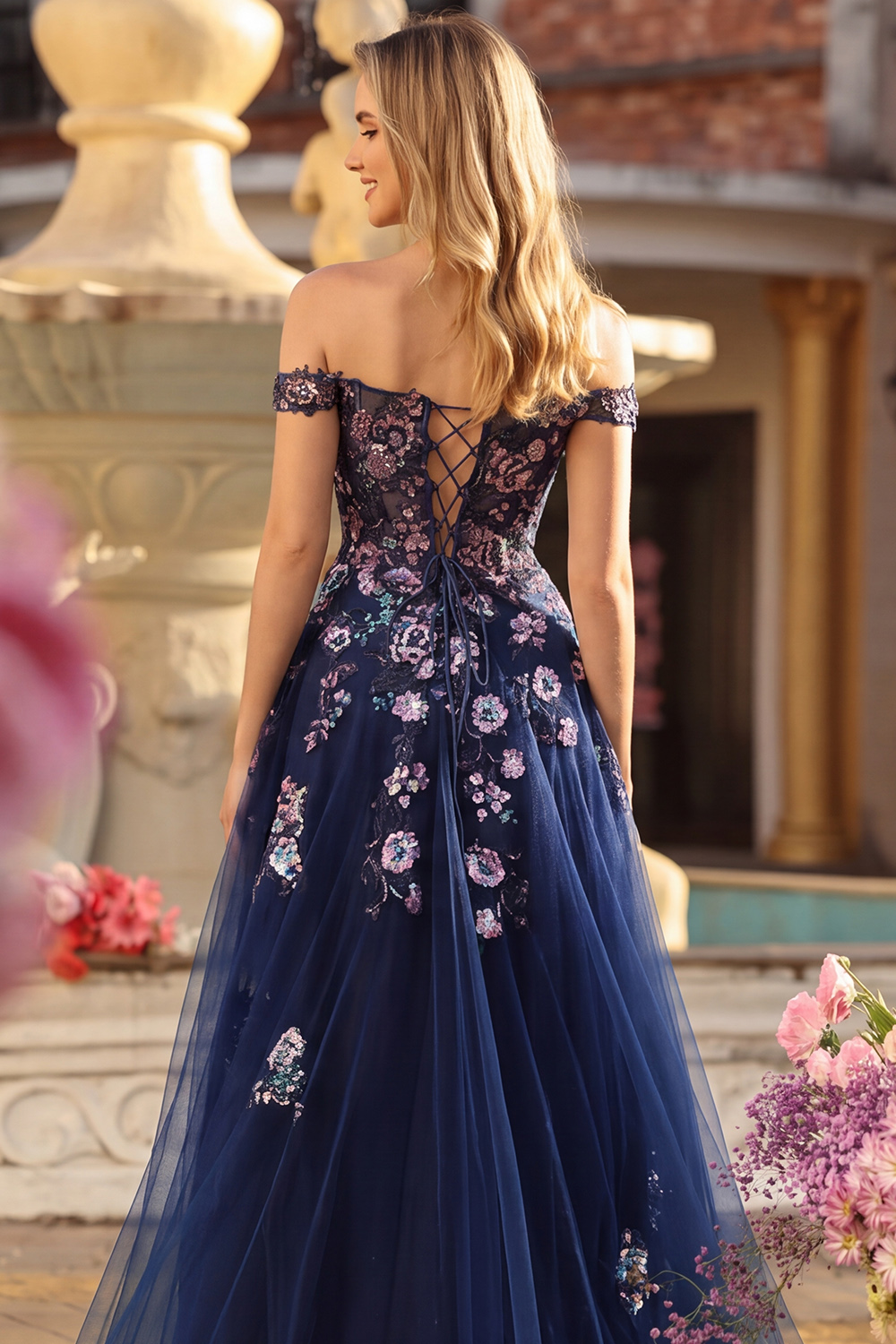 Sparkly Dark Green A Line Floral Corset Tulle Long Prom Dress with Appliques