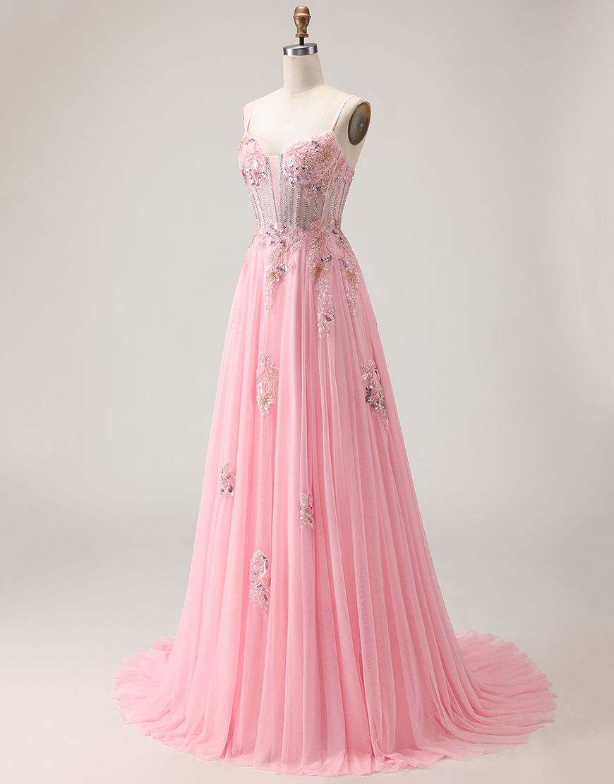 Sparkly Green Floral Corset Long A-Line Prom Dress with Beading