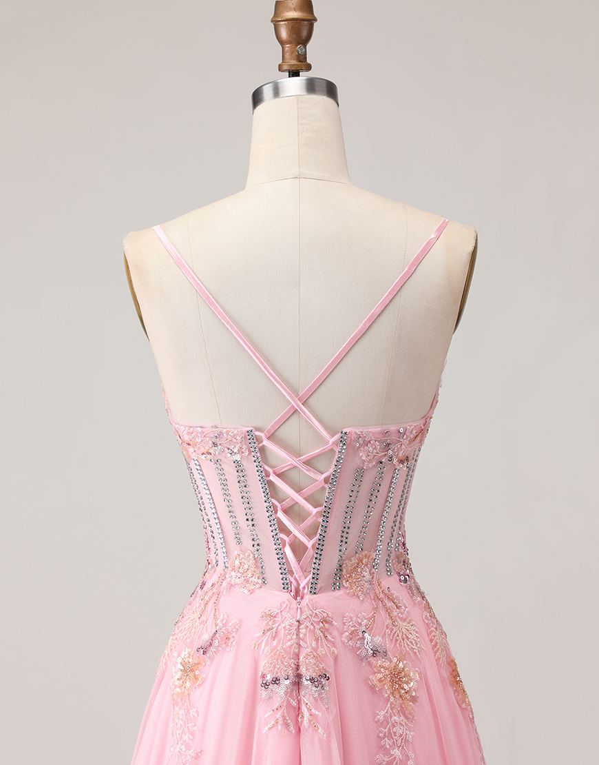 Sparkly Green Floral Corset Long A-Line Prom Dress with Beading