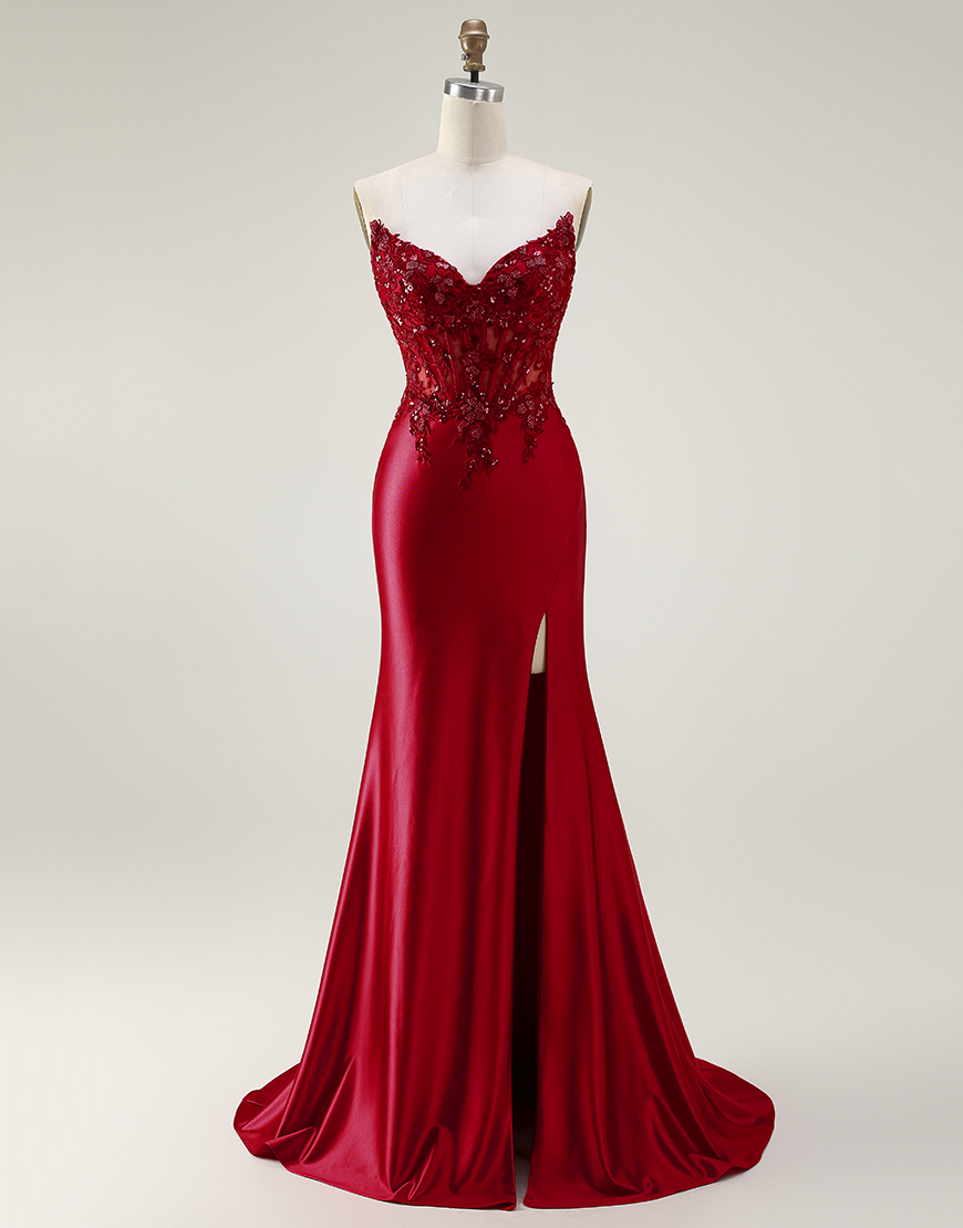 Sparkly Royal Blue Corset Appliqued Mermaid Long Prom Dress with Slit