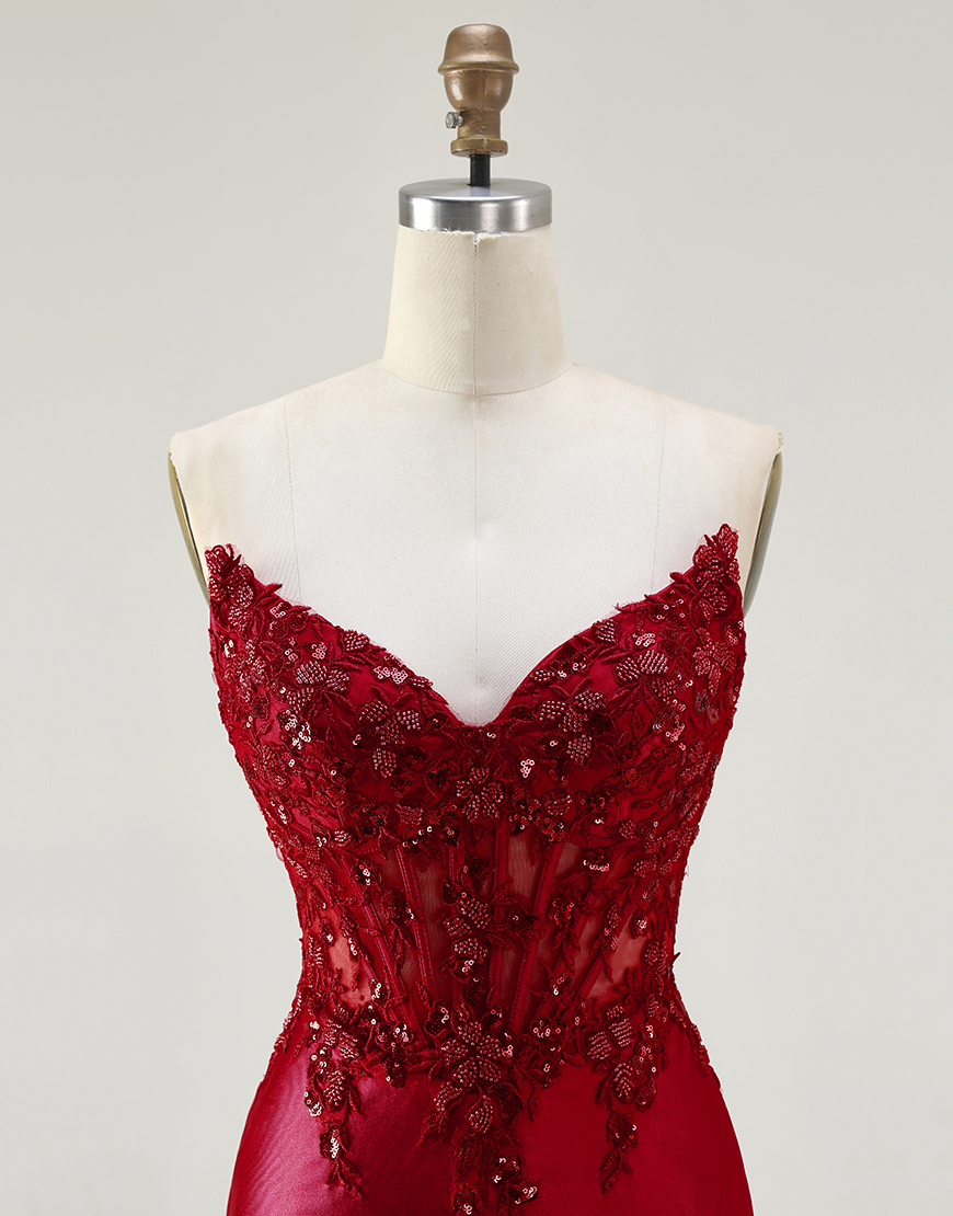 Sparkly Royal Blue Corset Appliqued Mermaid Long Prom Dress with Slit