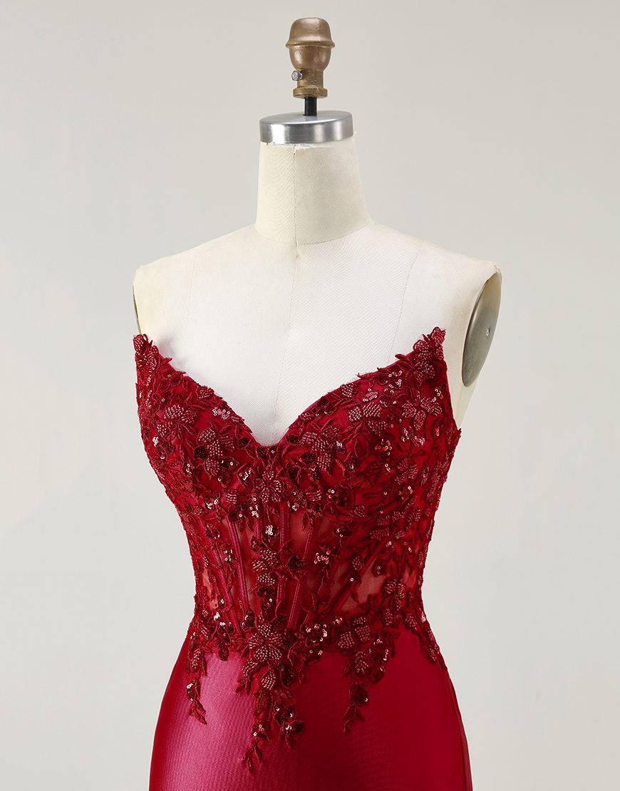 Sparkly Royal Blue Corset Appliqued Mermaid Long Prom Dress with Slit