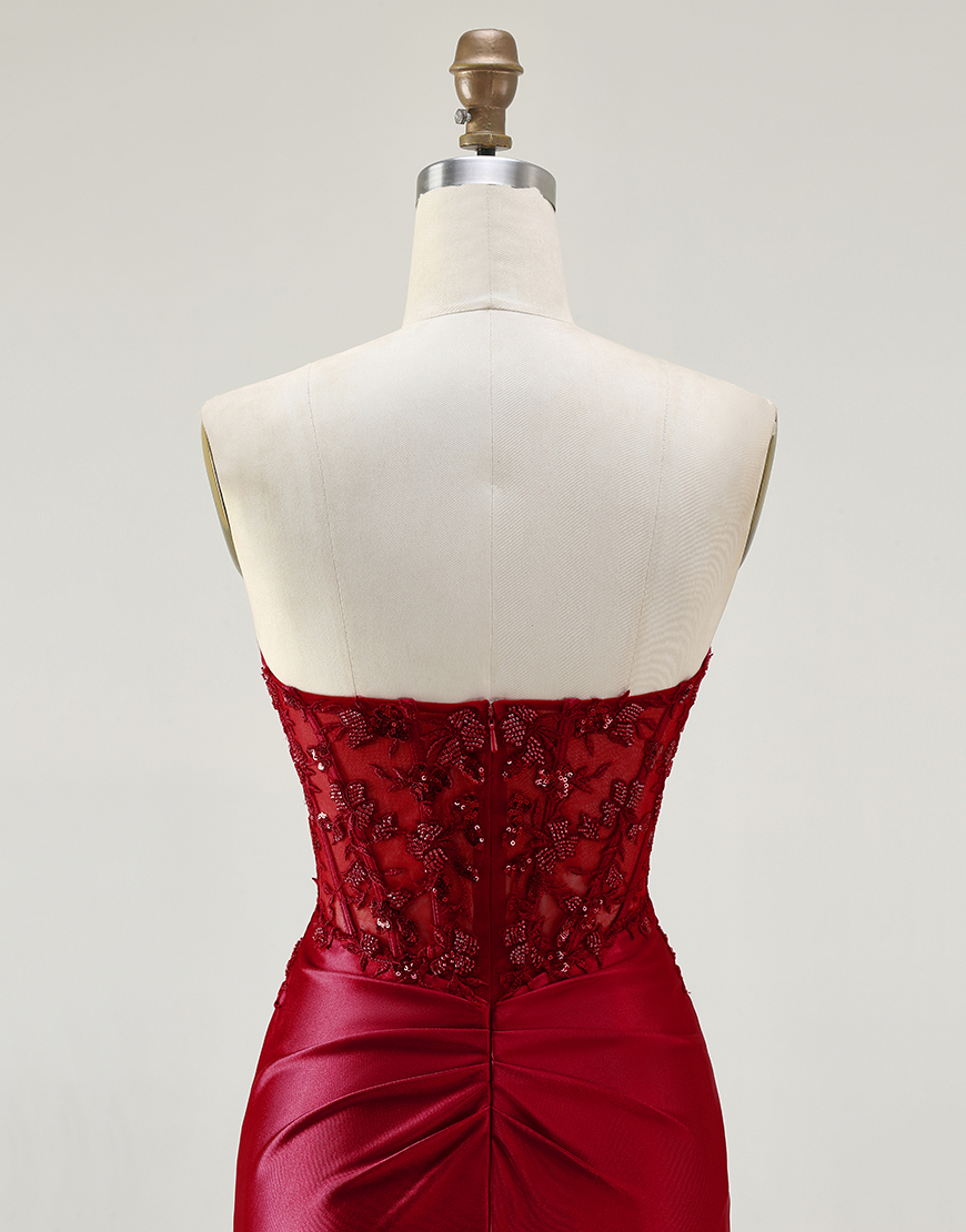 Sparkly Royal Blue Corset Appliqued Mermaid Long Prom Dress with Slit