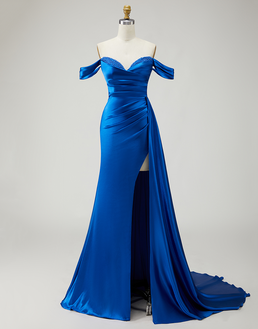 Sparkly Royal Blue Long Mermaid Prom Dress with Slit