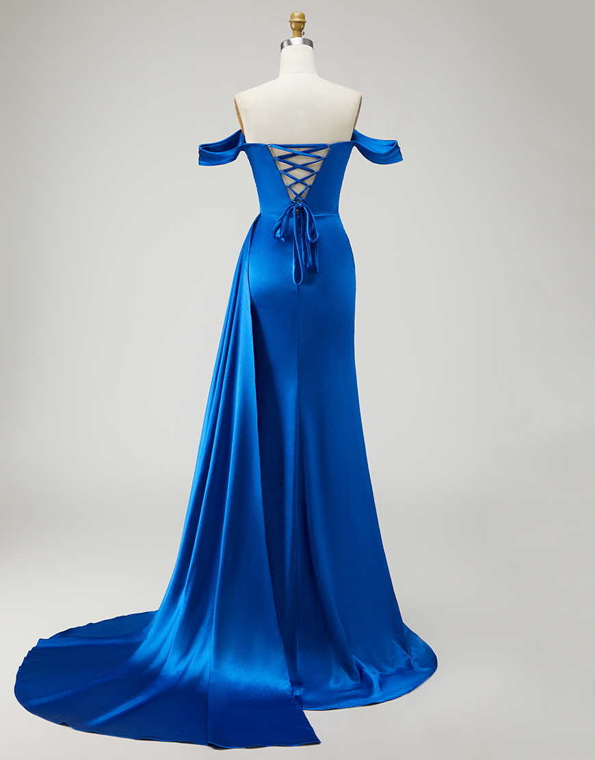 Sparkly Royal Blue Long Mermaid Prom Dress with Slit