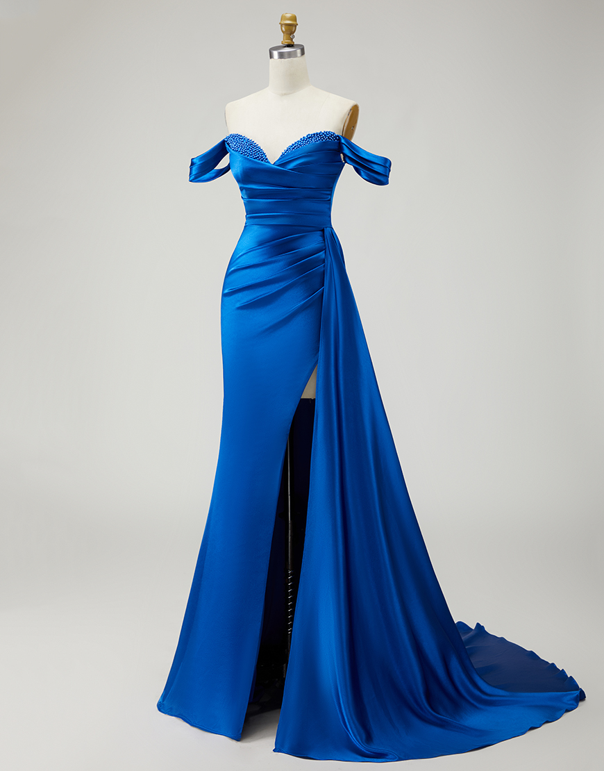 Sparkly Royal Blue Long Mermaid Prom Dress with Slit