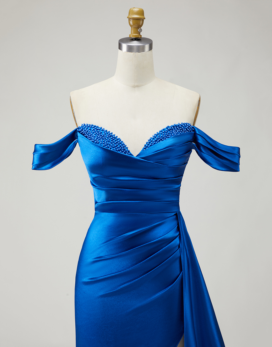 Sparkly Royal Blue Long Mermaid Prom Dress with Slit