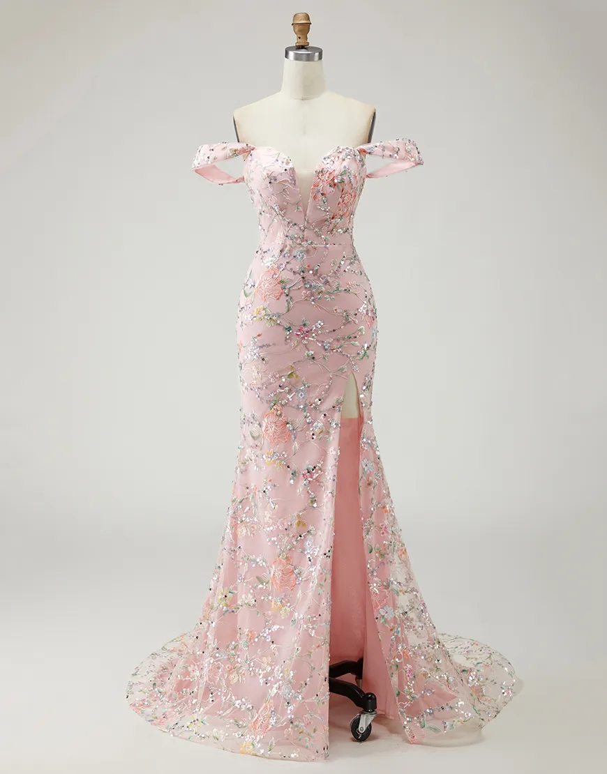 Floral Yellow Long Mermaid Prom Dress with Embroidery