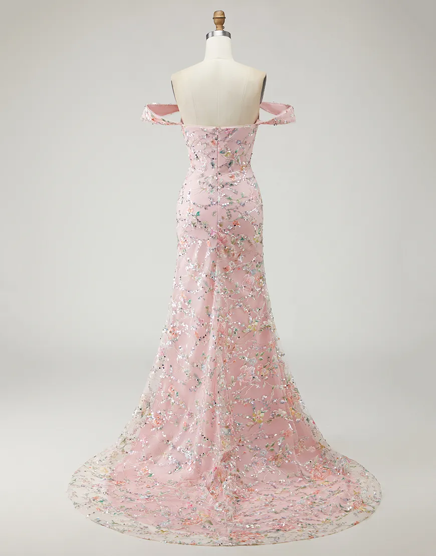 Floral Yellow Long Mermaid Prom Dress with Embroidery