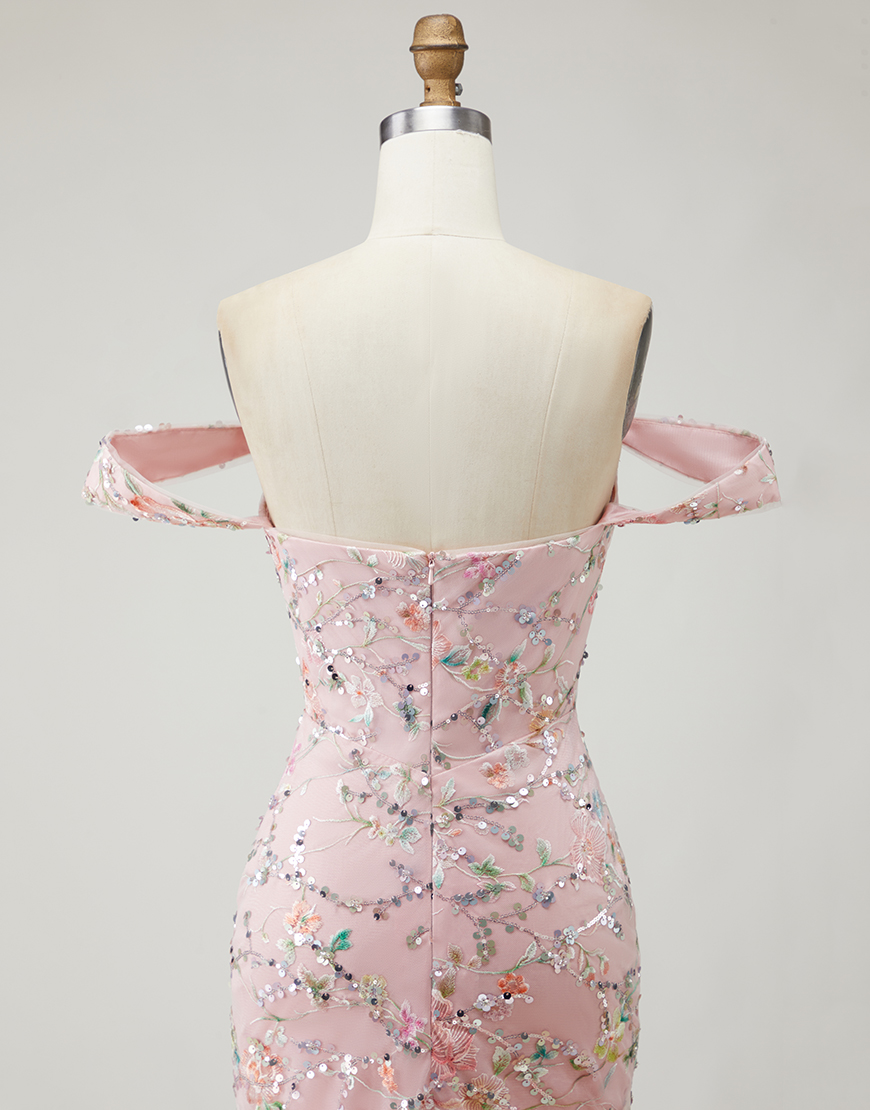 Blush Floral Long Mermaid Prom Dress with Embroidery