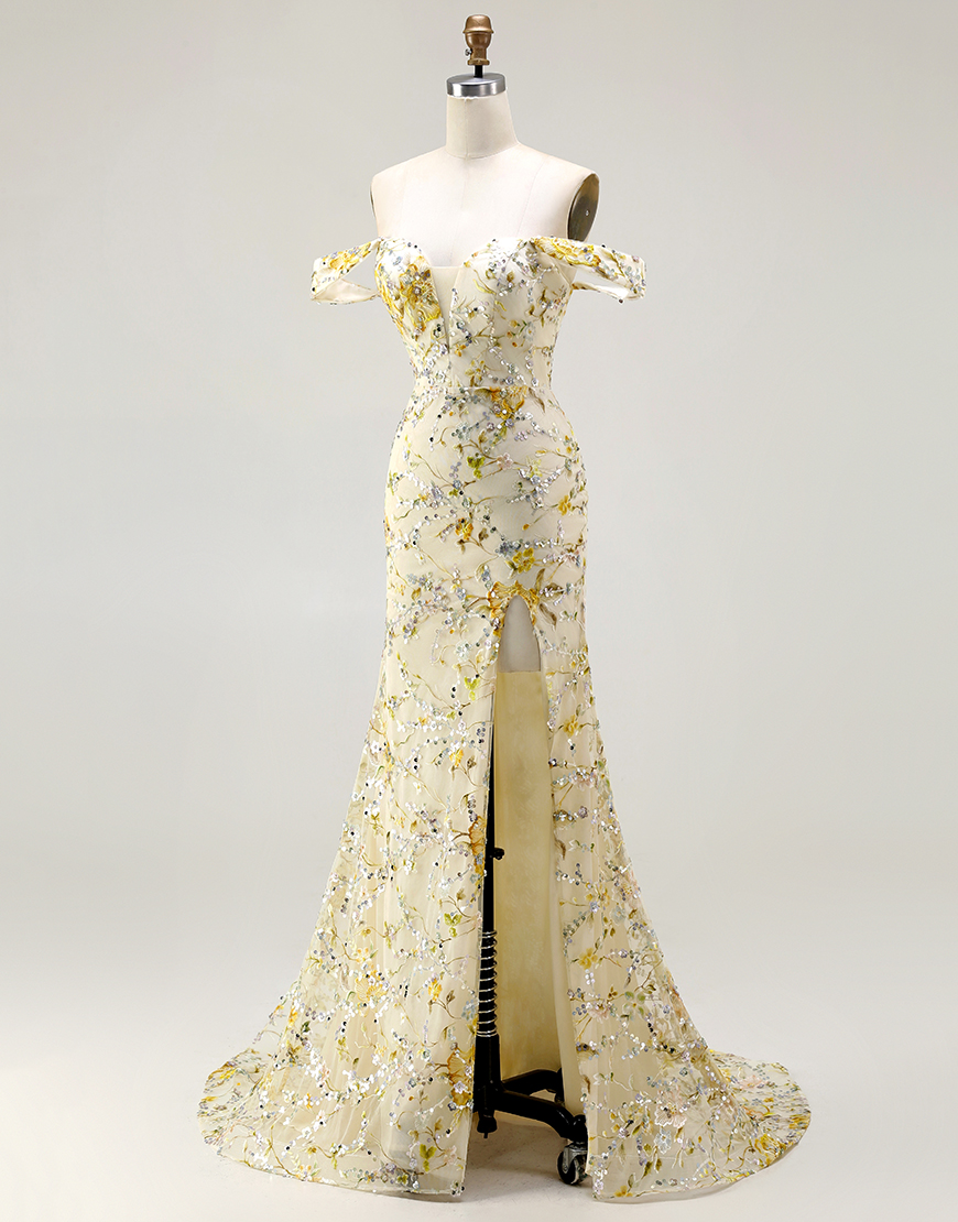 Blush Floral Long Mermaid Prom Dress with Embroidery