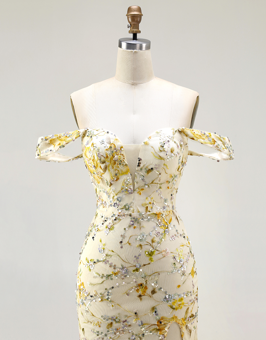 Blush Floral Long Mermaid Prom Dress with Embroidery