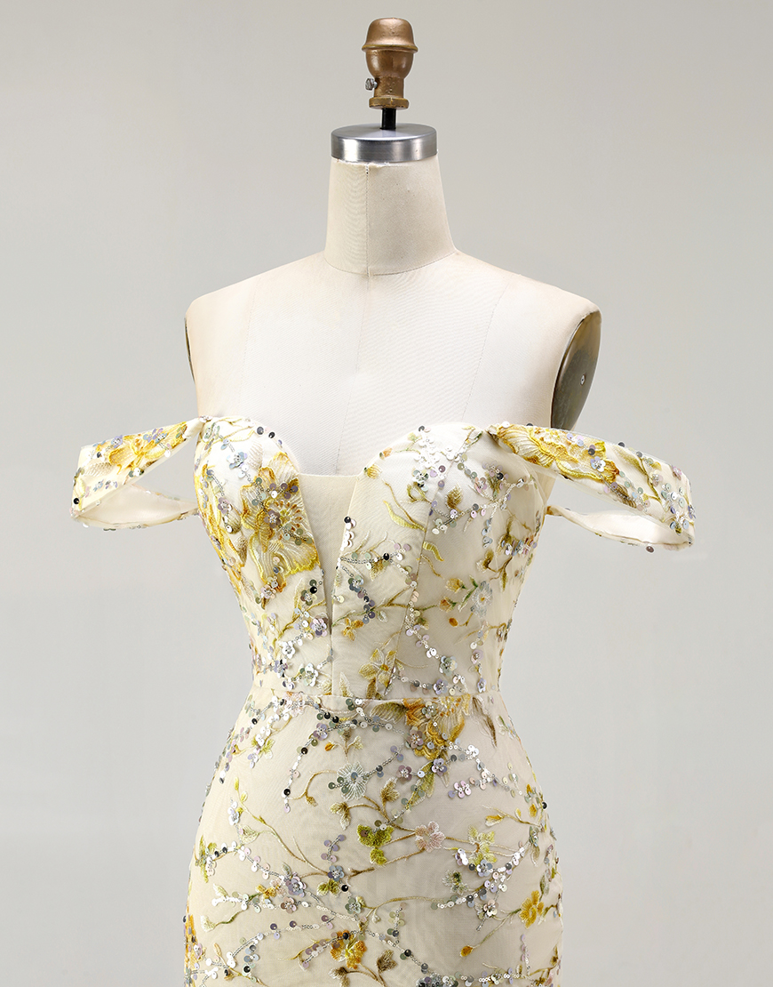 Blush Floral Long Mermaid Prom Dress with Embroidery