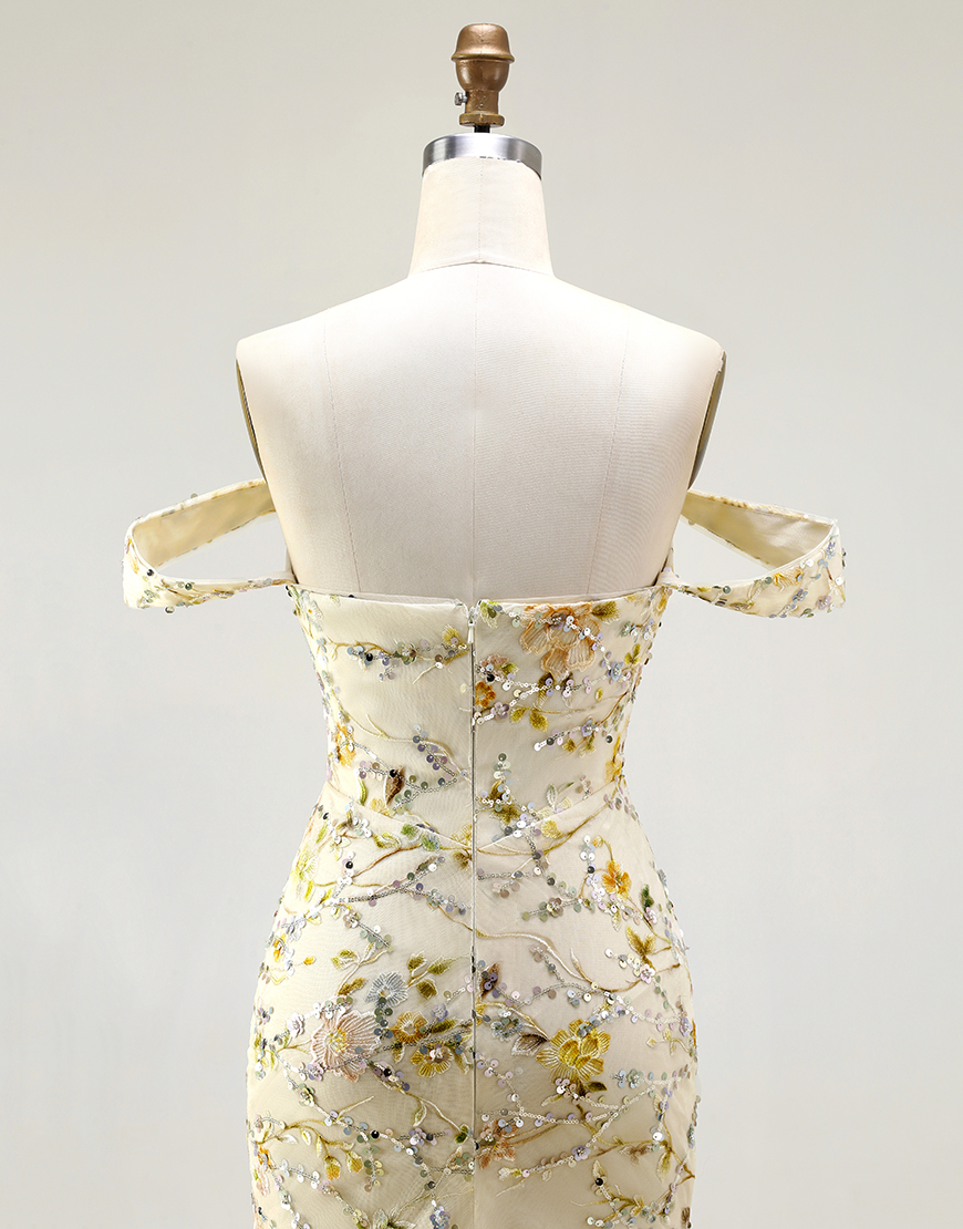 Blush Floral Long Mermaid Prom Dress with Embroidery