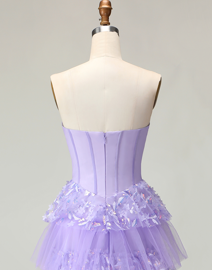 Sparkly Purple A Line Strapless Corset Long Prom Dress with Butterflies