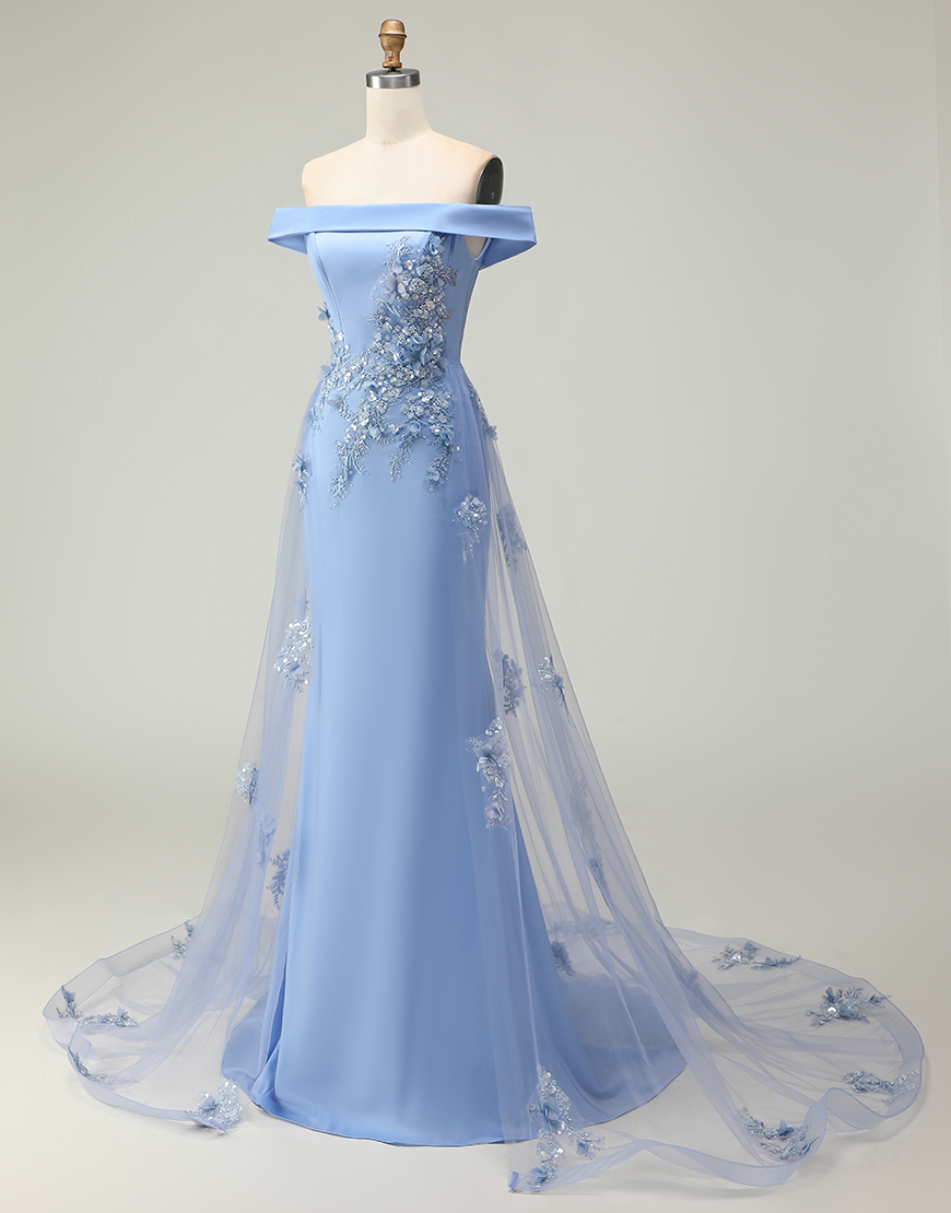 Champagne Off the Shoulder Mermaid Long Prom Dress with Appliques